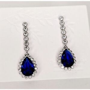 Elegant Blue and Silver Drop Earrings Never Worn